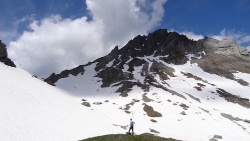 Hier das &quot;gefürchtete&quot; Schneefeld im Aufstieg zum Roten Stein
